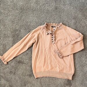 Ruffled Button Henley Sweater - Peach